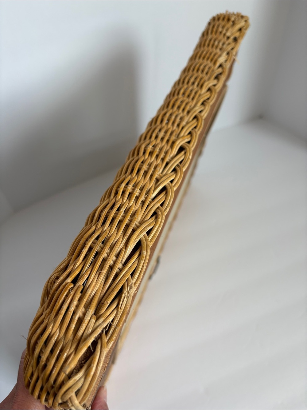 Vintage mid century wall mirror natural woven rattan frame boho coastal mirror - Picture 15 of 16